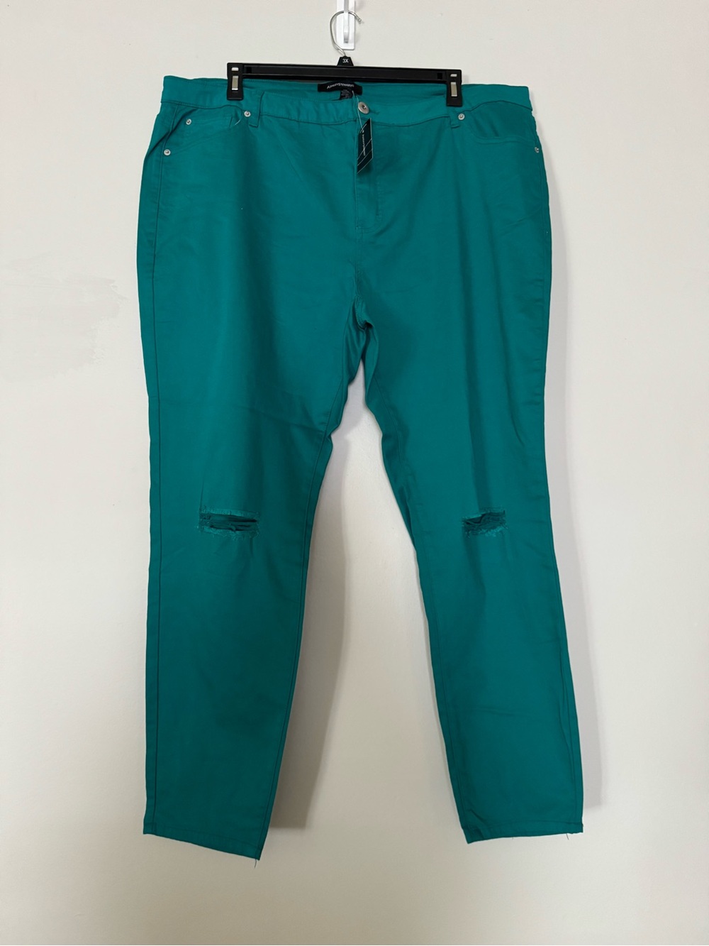 Ashley Stewart Teal Slim Chinos with Knee Distress